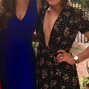 Low Cut V Neck Black Maxi Dress